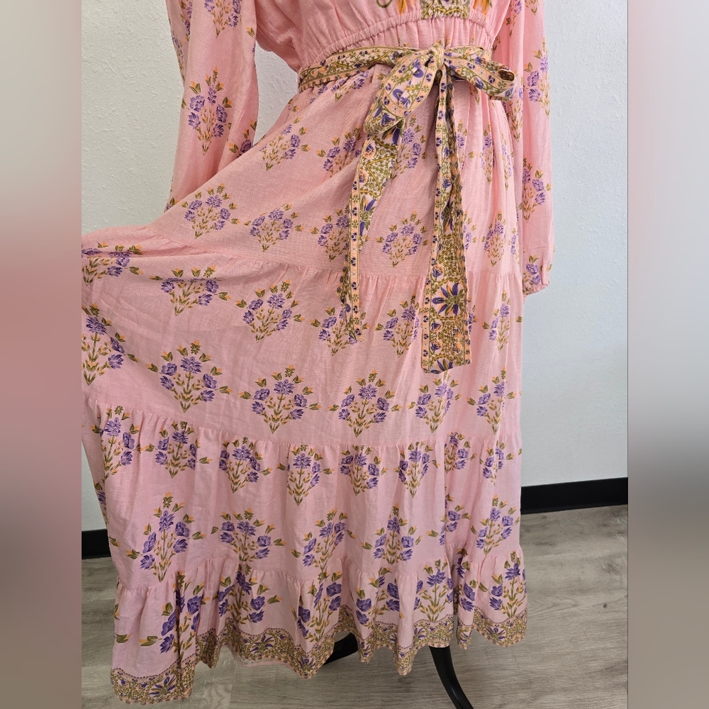 A Loves A Woven Floral Print Deep V-Neck Long Bubble Sleeve Maxi Dress XL - Picture 5 of 11